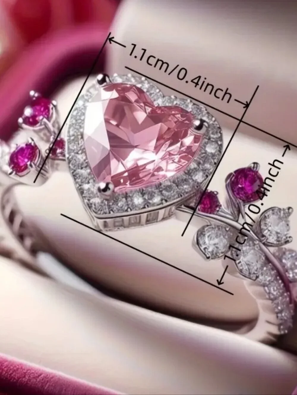 Vintage-Inspired Pink Sapphire Heart Statement Ring Size 8